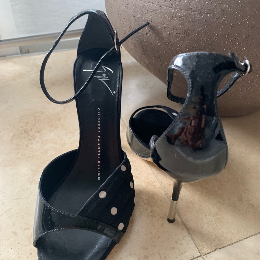 Giuseppe Zanotti Black and White Polka Dot Ankle-Strap Heels - Picture 8 of 10